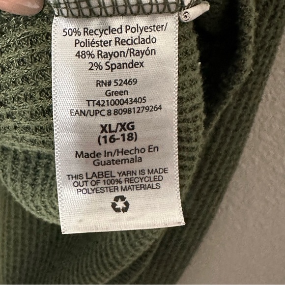 Time and Tru Cowl Neck Waffle Tunic - Green size XL - Picture 6 of 6